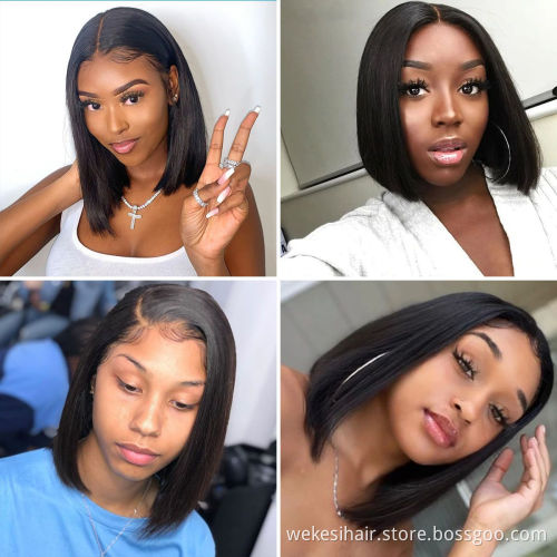 Straight Bob Wig Cheap Raw Brazilian Virgin Human Hair Lace Front Wig Wholesale Transparent Glueless Lace Frontal Wig For Women